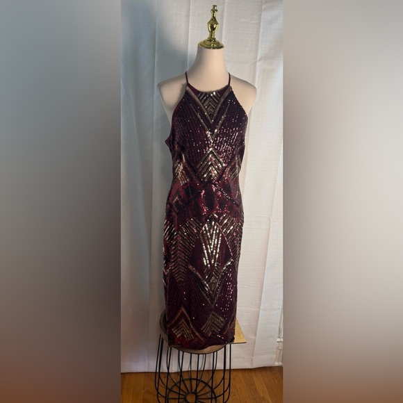Bisou Bisou Red Sequin Halter Midi Dress 14 - Picture 1 of 10